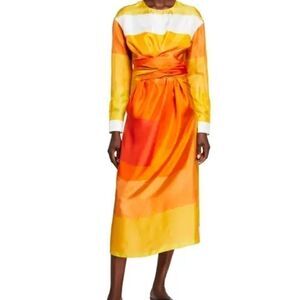 NEW Partow colorblock printed silk wrap tie midi kaftan dress size 6